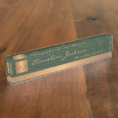 Luxe elegante groene lederen gouden monogrammed naambordje (Zijkant)