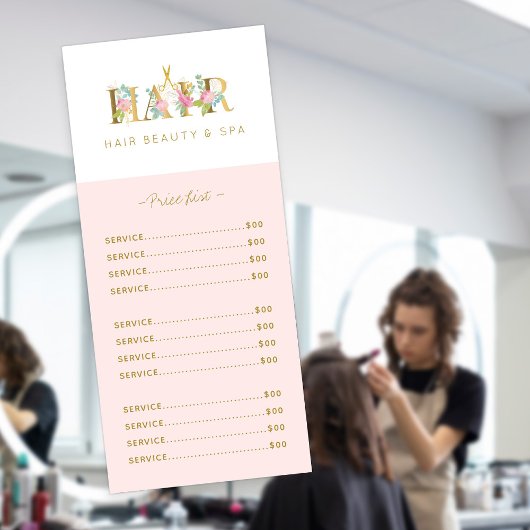 Luxe elegante haren salon roze goudservice reclamekaart