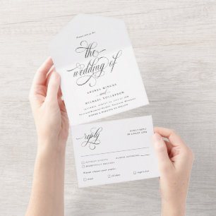 Luxe Elegante Kalligrafie Bruiloft All In One Uitnodiging