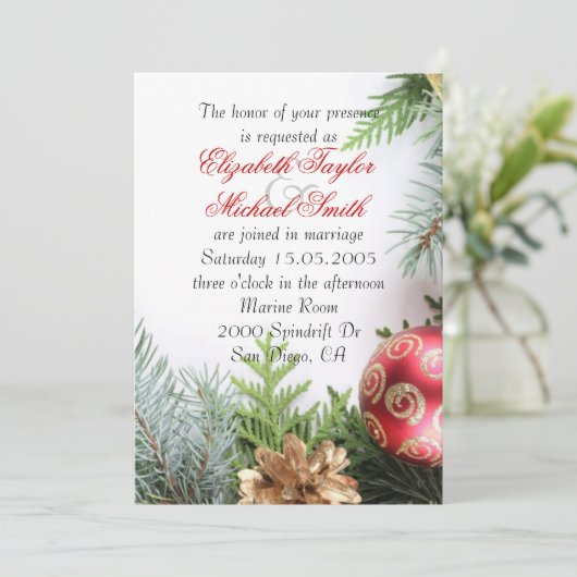 Luxe Elegante Kerstmis Winter Bruiloft Uitnodigen Kaart (Staand voorkant)