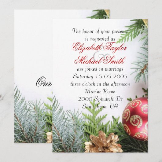 Luxe Elegante Kerstmis Winter Bruiloft Uitnodigen Kaart (Voorkant / Achterkant)