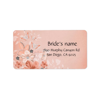 Luxe Elegante Koraal Bloemen Swirls Adreslabel Etiket