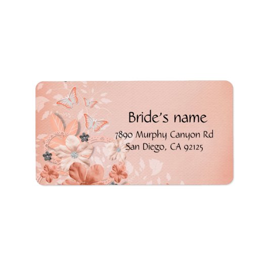 Luxe Elegante Koraal Bloemen Swirls Adreslabel Etiket (Voorkant)