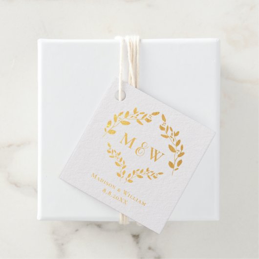 Luxe Elegante Krans Monogram Goud Bruiloft Bedankjes Labels (Met doos)