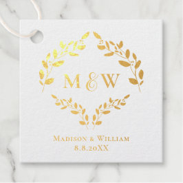 Luxe Elegante Krans Monogram Goud Bruiloft Bedankjes Labels