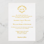 Luxe Elegante Krans Monogram Wit Goud Bruiloft Folie Uitnodiging (Voorkant)