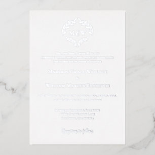 Luxe Elegante Krans Monogram Wit Zilveren Trouwen Folie Uitnodiging