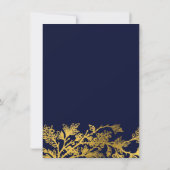 Luxe Elegante Marine & Gouden Bloemige Trouw Kaart (Achterkant)