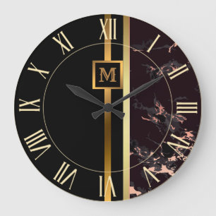 Luxe Elegante Moderne Zwarte Gouden Marmer Grote Klok