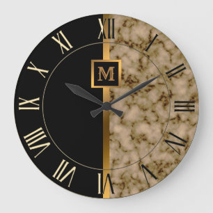 Luxe Elegante Moderne Zwarte Gouden Marmer Grote Klok