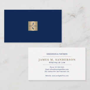 Luxe elegante monogram navy goud advocaat visitekaartje