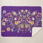 Luxe Elegante Paarse Bloemen Sherpa Deken (Voorkant (horizontaal))
