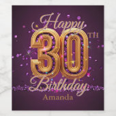 Luxe Elegante Paarse en Gouden 30e Verjaardag Wijn Etiket (Enkel label)