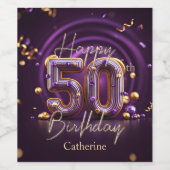 Luxe Elegante Paarse en Gouden 50e Verjaardag Wijn Etiket (Enkel label)