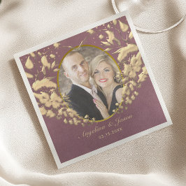 Luxe Elegante Paarse en Gouden Trouwfoto Servet