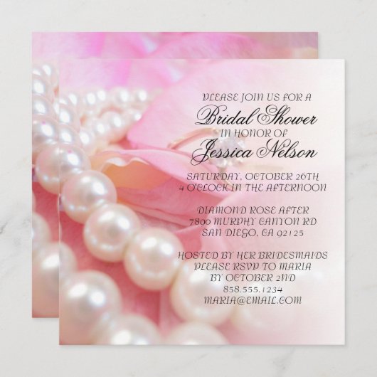 Luxe Elegante Parels Bruiloft Ring Douche Invite Kaart (Voorkant / Achterkant)