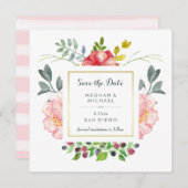 Luxe Elegante Pioenbloemen Met Goud Save The Date (Voorkant / Achterkant)