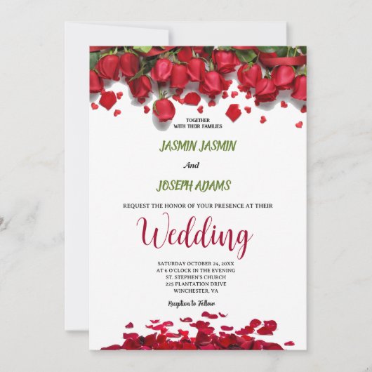 Luxe Elegante Rode Rozen Huwelijk Kaart (Voorkant)