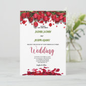 Luxe Elegante Rode Rozen Huwelijk Kaart (Staand voorkant)