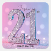 Luxe Elegante Roze Diamanten 21e Verjaardag Vierkante Sticker (Voorkant)