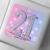 Luxe Elegante Roze Diamanten 21e Verjaardag Vierkante Sticker