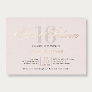 Luxe Elegante Roze Sweet 16 Folie Uitnodiging