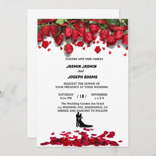 Luxe Elegante Rozen bruiloft Kaart (Voorkant / Achterkant)