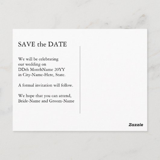 Luxe, elegante "SAVE the DATE" Briefkaart (Achterkant)