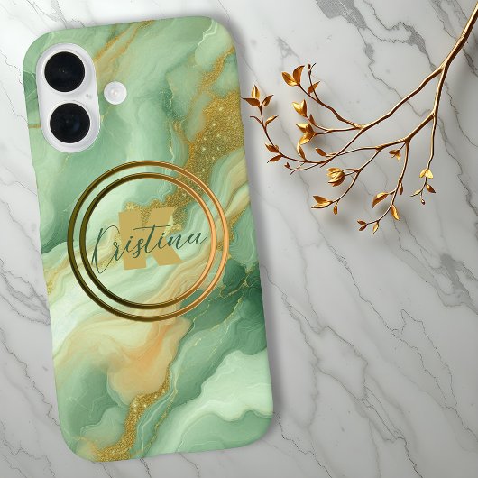 Luxe Elegante Smaragdgroene Marmer & Gouden Ader Case-Mate iPhone Case