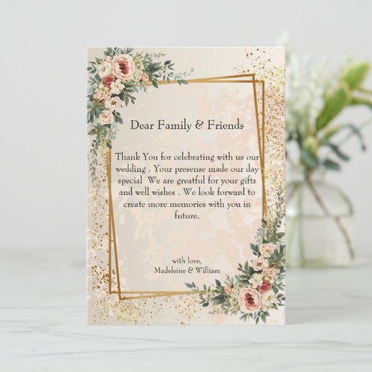 Luxe Elegante Tuin Bloemen Huwelijk Bedankkaart (Staand voorkant)