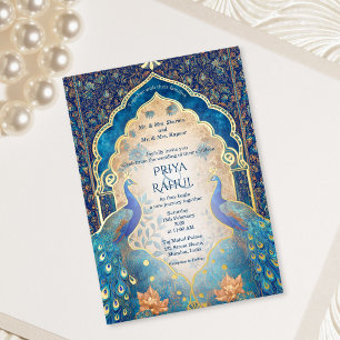 Luxe Elegante Vintage Gouden Pauw Indiase Trouwdag Folie Uitnodiging