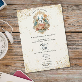 Luxe Elegante Vintage Gouden Pauw Indiase Trouwdag Kaart