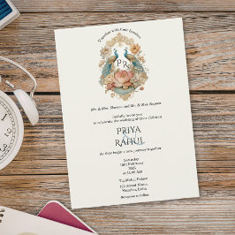 Luxe Elegante Vintage Gouden Pauw Indiase Trouwdag Kaart