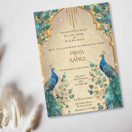 Luxe Elegante Vintage Gouden Pauw Indiase Trouwdag Kaart