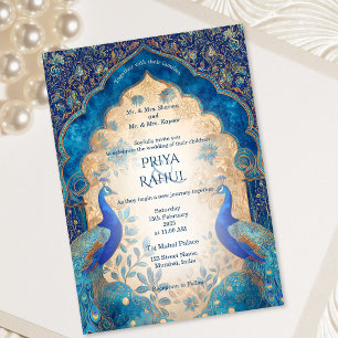Luxe Elegante Vintage Gouden Pauw Indiase Trouwdag Kaart