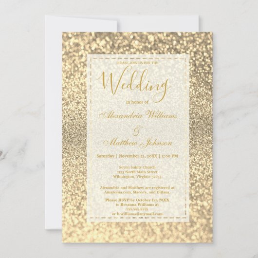 Luxe elegante witgouden glitter Bruiloft Kaart (Voorkant)