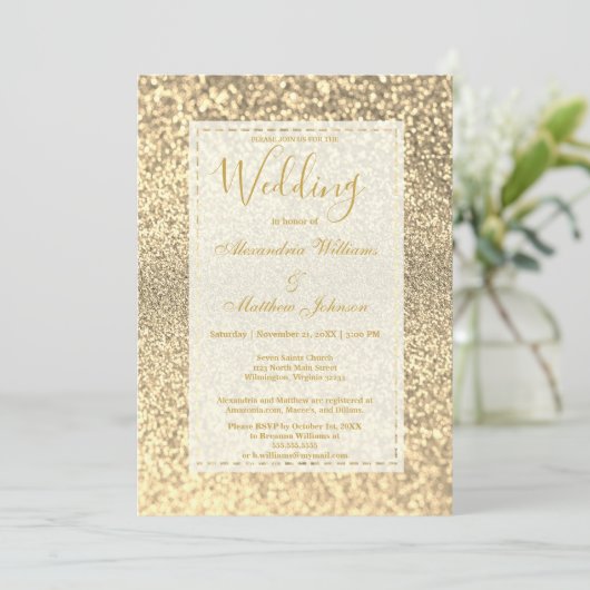 Luxe elegante witgouden glitter Bruiloft Kaart (Staand voorkant)