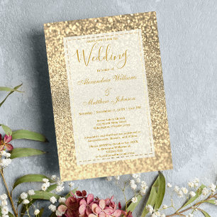 Luxe elegante witgouden glitter Bruiloft Kaart