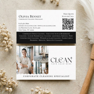 Luxe Elegante Zakelijke Schoonmaak Foto QR Code Visitekaartje