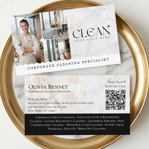 Luxe Elegante Zakelijke Schoonmaak Foto QR Code Visitekaartje