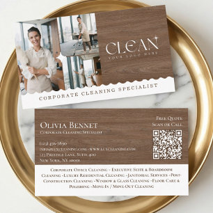 Luxe Elegante Zakelijke Schoonmaak Foto QR Code Visitekaartje