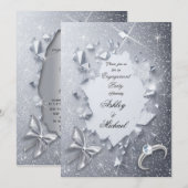 Luxe elegante zilveren glinsterende verlovingsfees kaart (Voorkant / Achterkant)