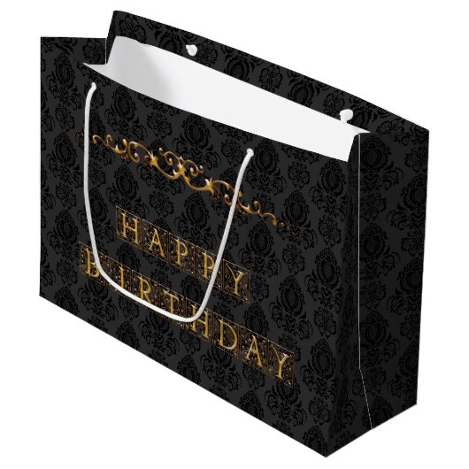 Luxe, elegante zwart en goud Happy Birthday Groot Cadeauzakje (Voorkant Gekanteld)