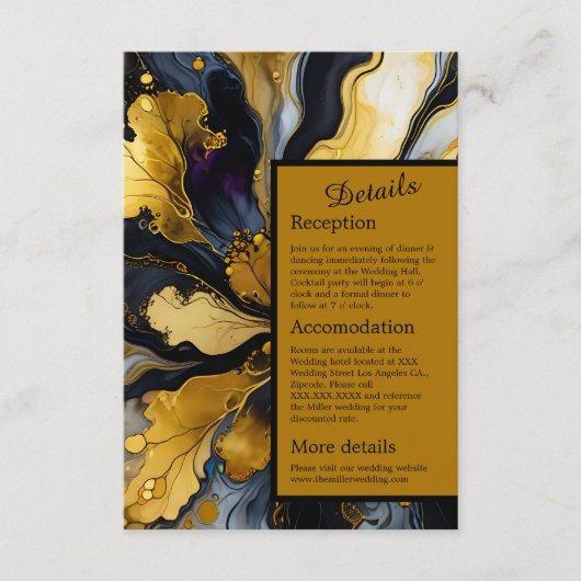 Luxe elegante zwart gouden bruiloft informatiekaartje (Voorkant)
