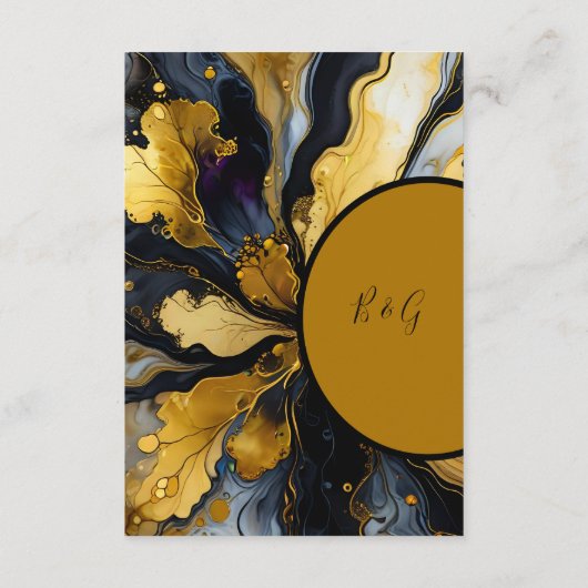 Luxe elegante zwart gouden bruiloft informatiekaartje (Achterkant)