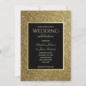 Luxe Elegante Zwarte en Gouden Bruiloft Kaart (Voorkant)