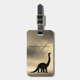 Luxe Elegante Zwarte en Gouden Dinosaurus Monogram Bagagelabel