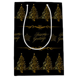 Luxe Elegante Zwarte Gouden Kerstboom Medium Cadeauzakje