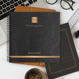 Luxe elegante zwarte leder verguld monogrammed notitieboek