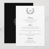 Luxe Elegante Zwarte & Witte Botanische Krans Menu (Voorkant / Achterkant)